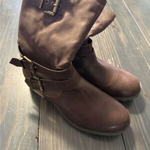 Brown Leather Buckle Boots